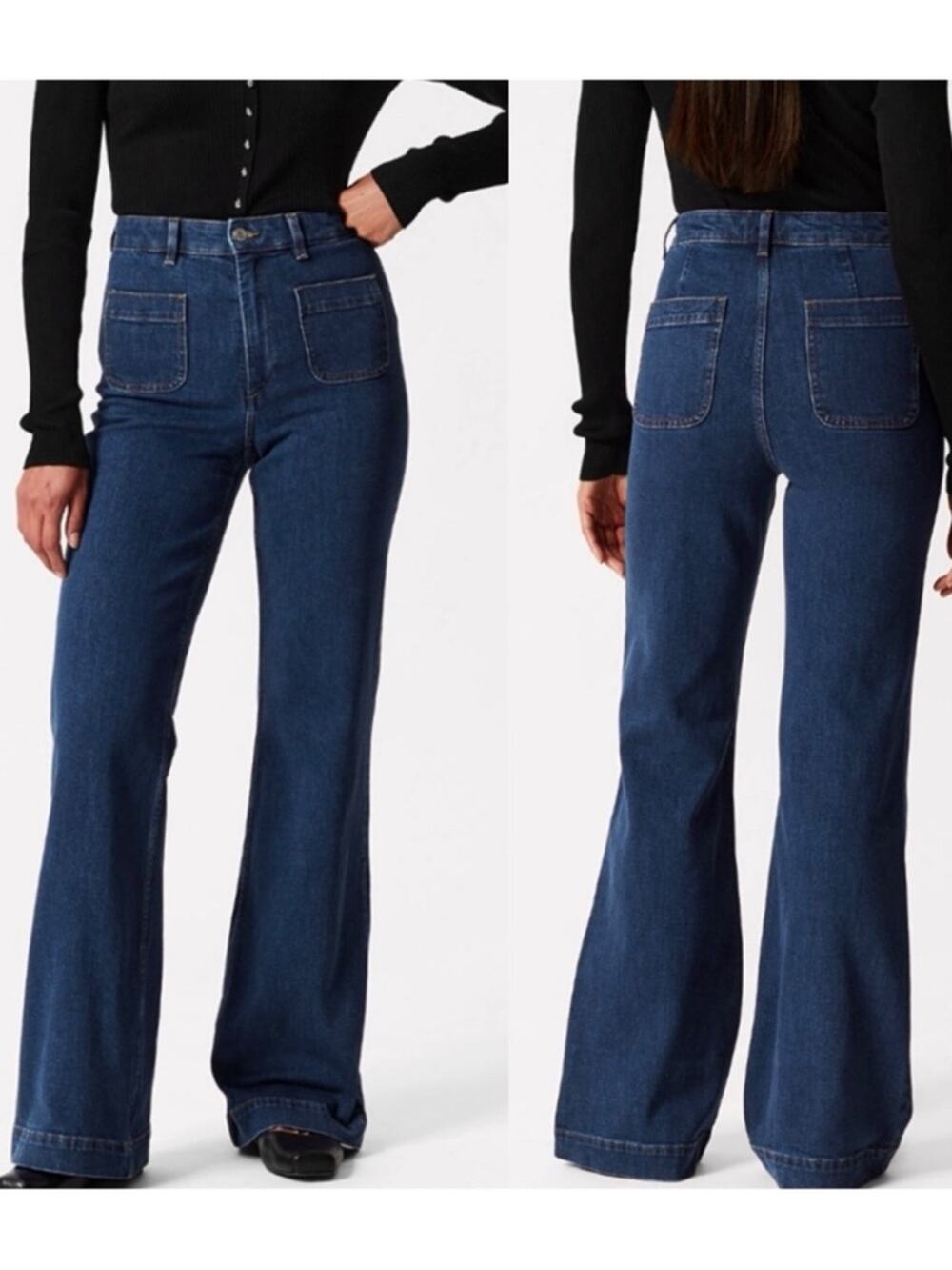 & Other Stories High-Rise Flare Patch Pocket Jeans 27 Dark Wash